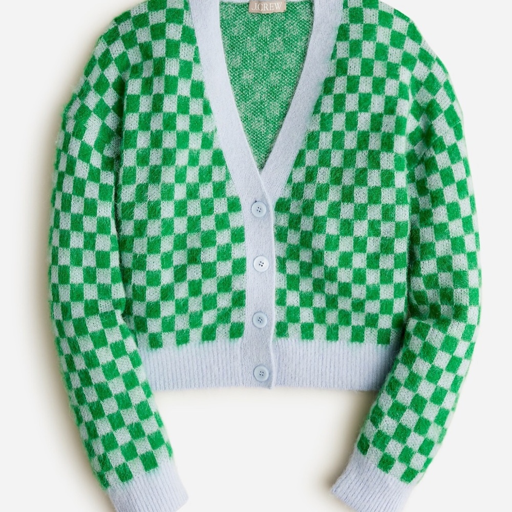 J. Crew Checkered V-neck cardigan sweater in brushed yarn - Picture 2 of 6